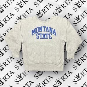 VTG 90s Montana State Champion Reverse Weave Crewneck Made in USA Size M